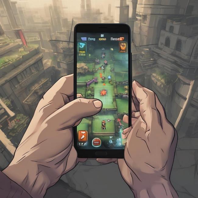 Một người chơi game mobile đang vượt qua màn chơi khó với sự tập trung cao độ